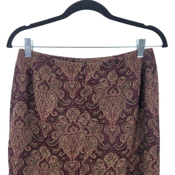Vintage 8P Petite Womens Tapestry Skirt Set Burgundy Gold Medallion Jacquard - Picture 13 of 16